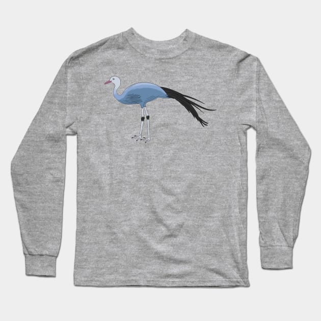 Blue crane bird cartoon illustration Long Sleeve T-Shirt by Cartoons of fun